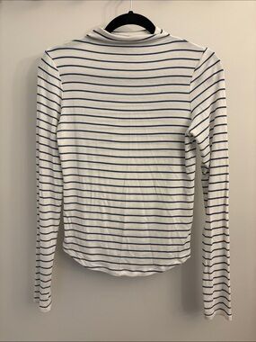 American Eagle Outfitters White & Blue Striped Mock Neck Long Sleeve Top.